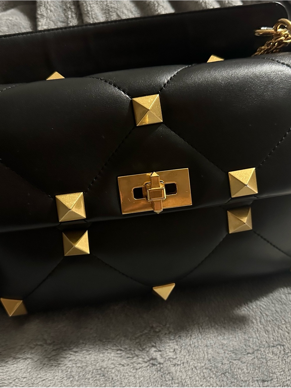 Valentino Black Quilted Leather Shoulder Bag with Gold Studs